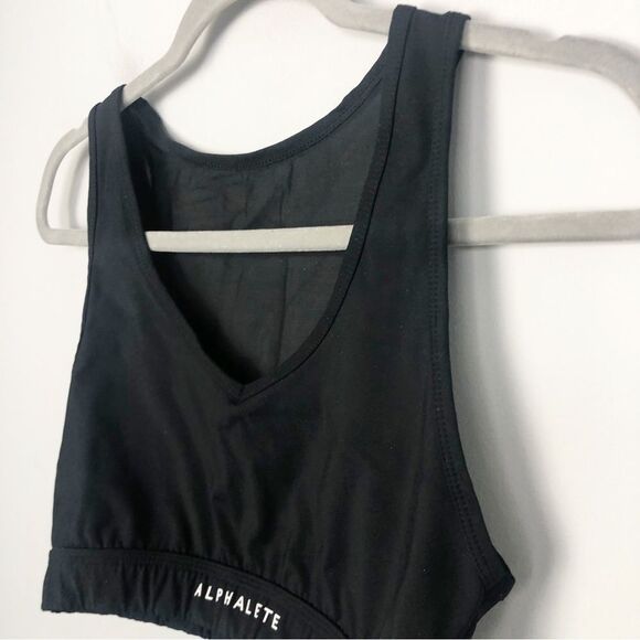 ALPHALETE | Black Mesh Back Sports Bra White Graphic Women’s Size Medium - Picture 2 of 7